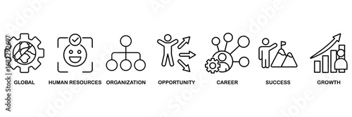 Management icon set vector illustration concept for global, human resources, organization, opportunity, career, success and growth