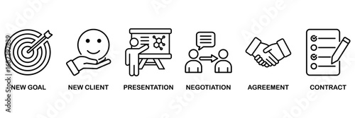Business contract icon set vector illustration concept for new goal, new client, presentation, negotiation, agreement, contract