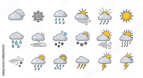 Collection of weather icons representing various atmospheric conditions and forecasts
