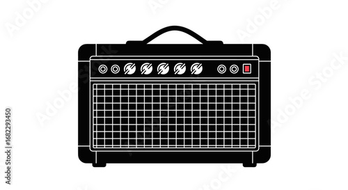 Illustrating the iconic style of a classic guitar amplifier with a distinctive grille and control panel for musicians