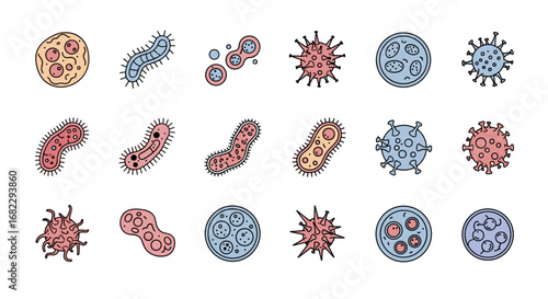 Collection of diverse microscopic organisms illustrating various shapes sizes and cellular structures under magnification