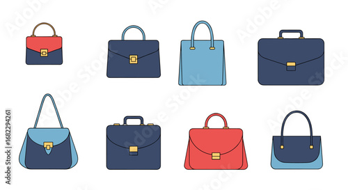 Collection of elegant briefcases and handbags for professional women showcasing diverse designs and color palettes