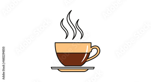 A steaming cup of delicious hot coffee sitting on a saucer on a white background