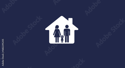 Illustration of a family inside a house symbolizing homeownership or domestic bliss and happiness