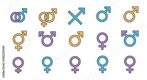 Collection of diverse gender identity and expression symbols representing various human sexualities