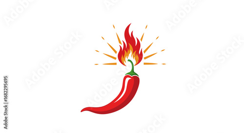 Fiery red chili pepper with flames emanating heat and energy for culinary and food themes