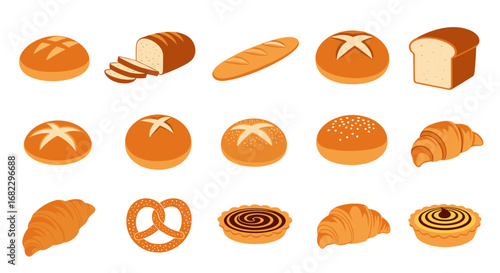 A delicious assortment of freshly baked bread pastries and croissants ready for enjoyment