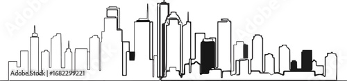 Sleek modern city skyline art captured in a single continuous line drawing, perfect for urban branding and architectural concepts