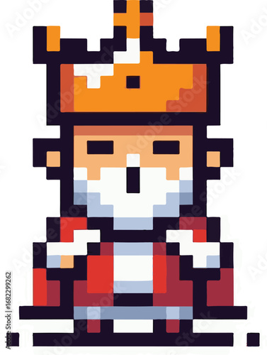 Pixel Art King Character with Crown and Royal Robe