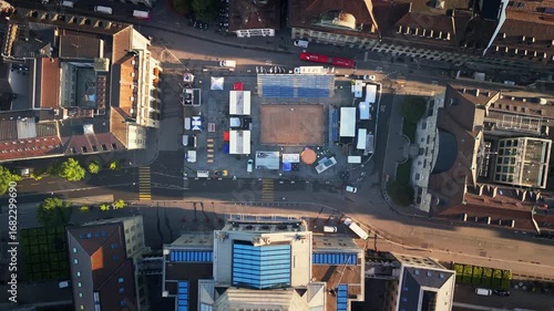 Wallpaper Mural Bern Bundesplatz with the volleyball court on it during sunrise, next to the Bundeshaus in Switzerland. Torontodigital.ca