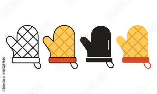 Oven mitt vector icon set