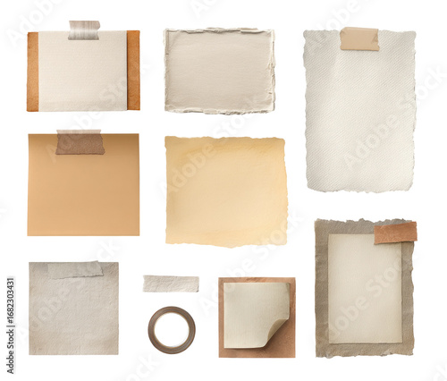 Wallpaper Mural Nine rectangular and one square pieces of various neutral-toned paper, each with affixed strips of light brown/tan tape, arranged in a grid pattern.   Torontodigital.ca