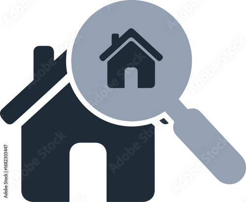 Discover your perfect home with this detailed property search magnifying glass illustration, representing real estate exploration and investment.