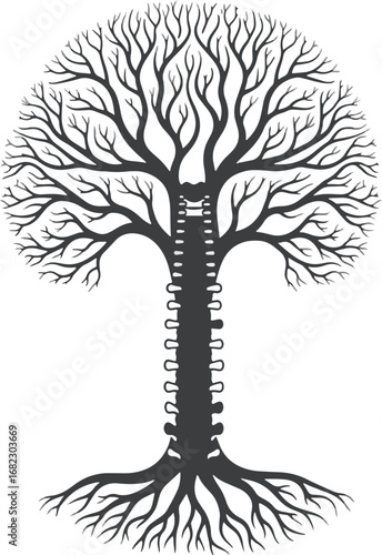 Discover holistic well-being and natural strength with this unique tree of life symbol seamlessly blending a healthy spine and branching structure