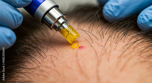 Performing microneedling therapy on the scalp for hair restoration and growth stimulation