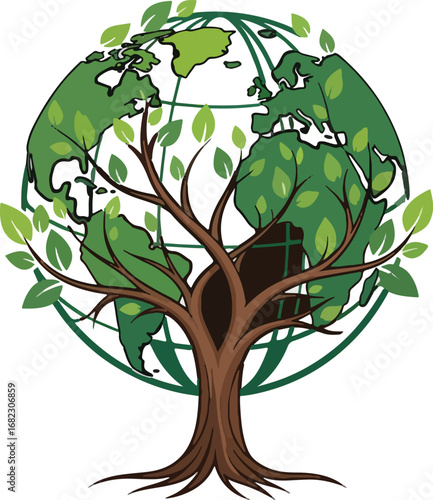 Vibrant tree of life symbolizing global growth, environmental sustainability, and interconnectedness with flourishing green leaves and roots
