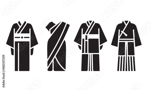 Diverse Traditional Garments Showcase Varied Cultural Attire and Timeless Elegance Featuring Kimono Sari Hanbok and a Contemporary Robe Inspired Design