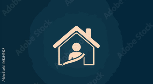 Secure home icon with person inside, symbolizing safety and protection, ideal for insurance or real estate branding