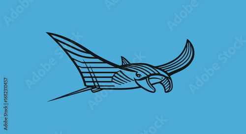 Detailed Manta Ray Illustration in Marine Setting.