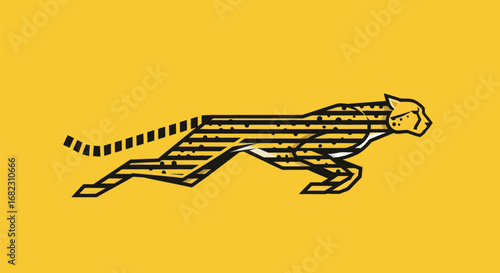 Stylized Cheetah Outline with Horizontal Stripes on Yellow Background.