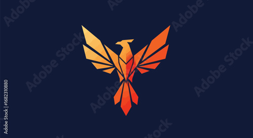 Geometric Origami Phoenix Bird Emblem Design.
