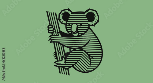 Detailed illustration of a koala bear clinging to a tree branch in its natural habitat.