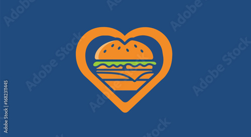 Burger Love Icon with a Hamburger inside a Heart.