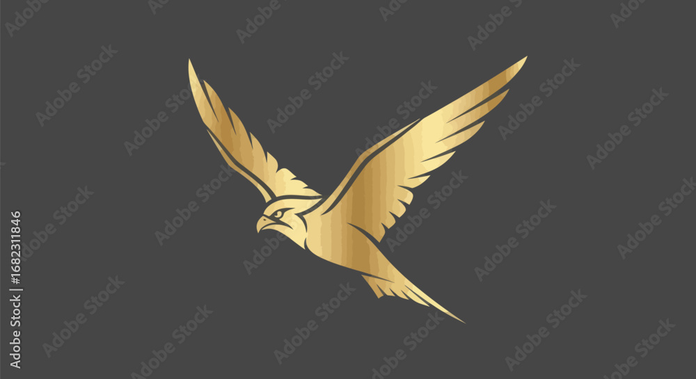 Obraz premium Golden Falcon Soaring Gracefully Through The Sky Emblematic Design.