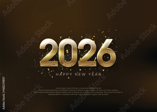 Golden number 2026, happy new year greeting for the celebration of the new year 2026.