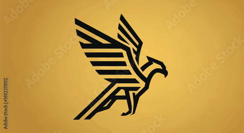 Stylized black eagle logo with striped wings design.