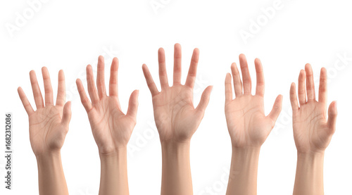 Five hands raised, palms facing forward