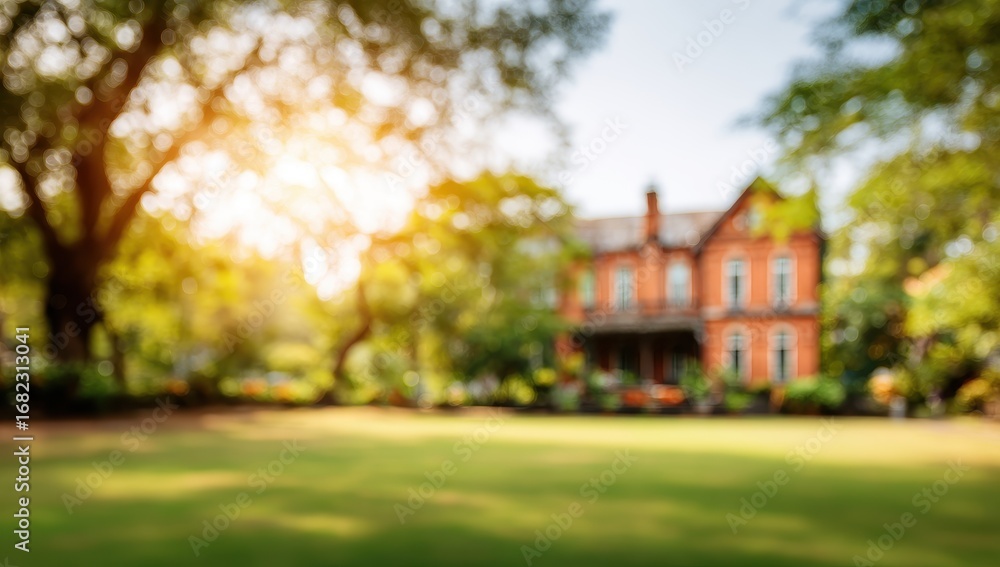 Obraz premium Blurred view of a house in a park