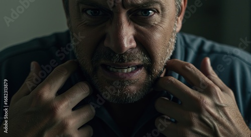 Menacing Mans Face and Hands