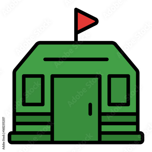Barracks icon. Military base symbol. Army housing and soldier camp collection. Filled Line Icon