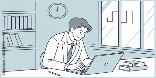business people working, with office supplies around