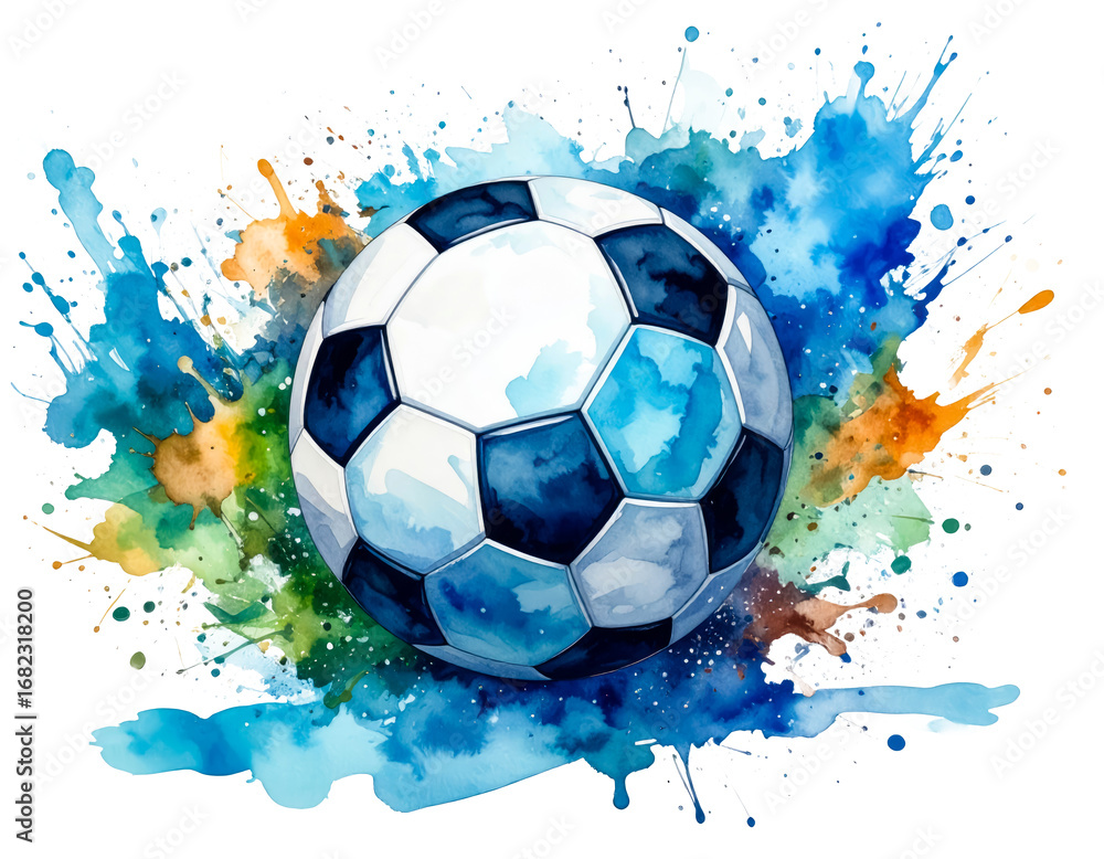 Fototapeta premium soccer ball with splash watercolor isolated on transparent png