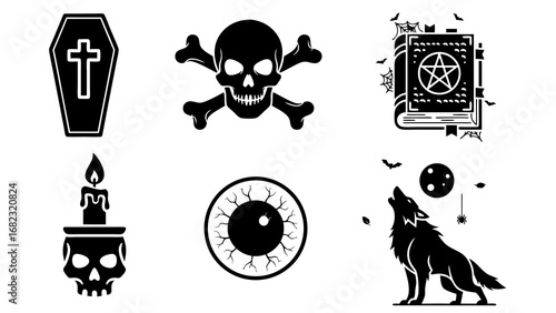 4. Set of Black Icon Illustrations Featuring Halloween and Spooky Themes