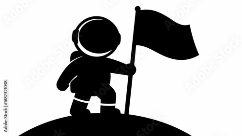 Silhouette of an astronaut planting a flag on a hill representing space exploration and achievement of goals