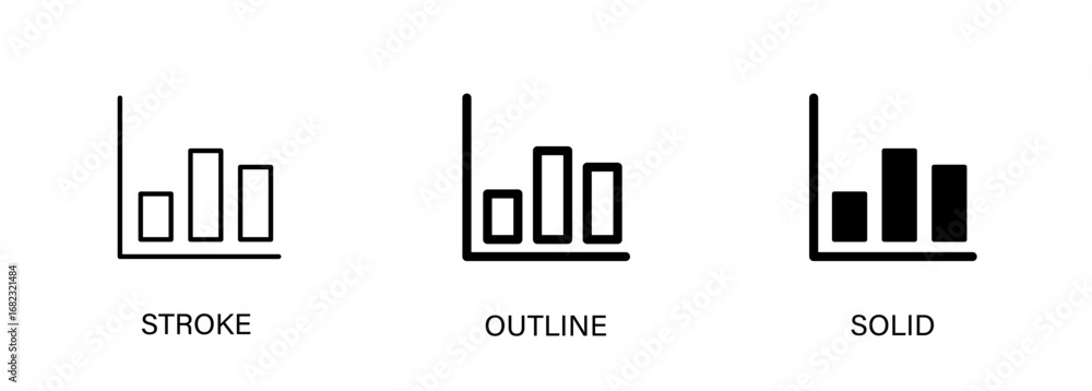 Obraz premium Bar chart icons for analysis, markets and business. Vector stroke, outline and solid icons.