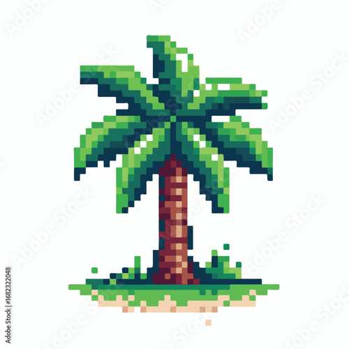 Pixel Art Palm Tree on Island in Retro 8-Bit Style