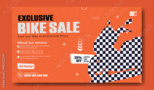 WebExclusive bike sale announcement with discount offers and special promotions on an orange background