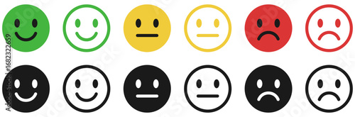 happy and sad emoji, feedback rating emoticons - smiley face icon set : positive and negative emojis with red and green colors for customer satisfaction rating