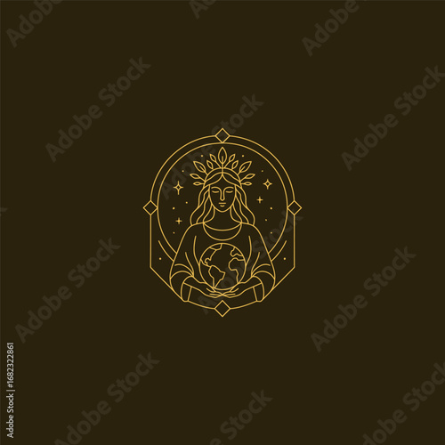 Gaia goddess line art logo design.