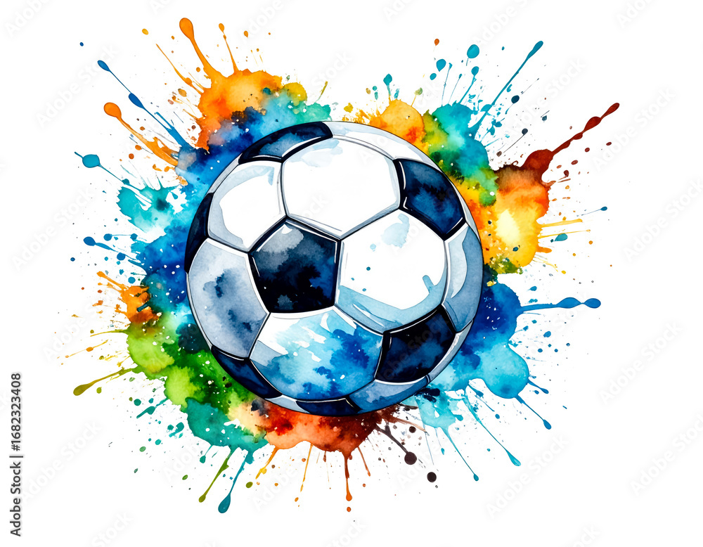 Fototapeta premium soccer ball with splash watercolor isolated on transparent png