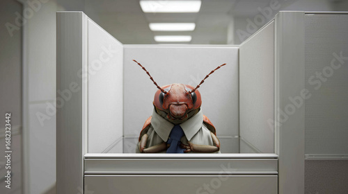 Ant in office corridor demonstrating tireless transition and movement