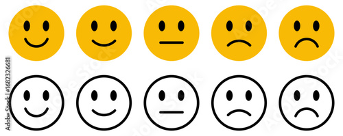 feedback emoji. emoticons set , rating scale of customer satisfaction rating with 5 levels ; good, medium, bad or happy smile, neutral, angry emojis - smiley icon set. vector illustration