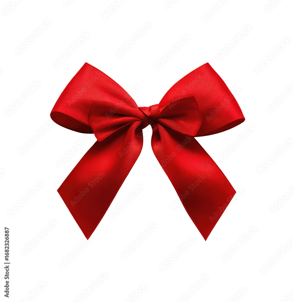 Fototapeta premium A vibrant red bow, elegantly formed, against a black background. The bow's satin-like texture is suggested by shading and slight highlights. It's a classic, symmetrical design