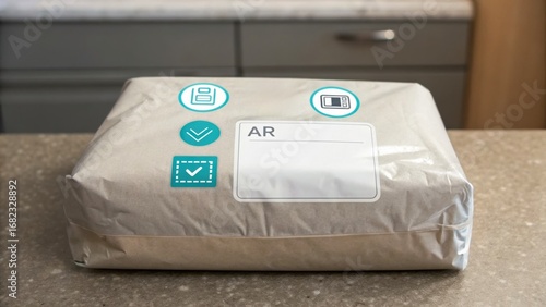 Wallpaper Mural Logistics Concept A sealed package with delivery icons on a countertop. Torontodigital.ca