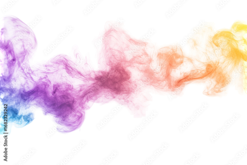 Fototapeta premium Colorful smoke wisps abstract flow isolated on transparent background. Plain soft gradient pastel colors isolated on white background.