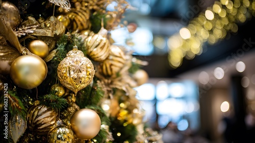 Wallpaper Mural A festively decorated tree adorned with golden ornaments, surrounded by twinkling holiday lights. Torontodigital.ca